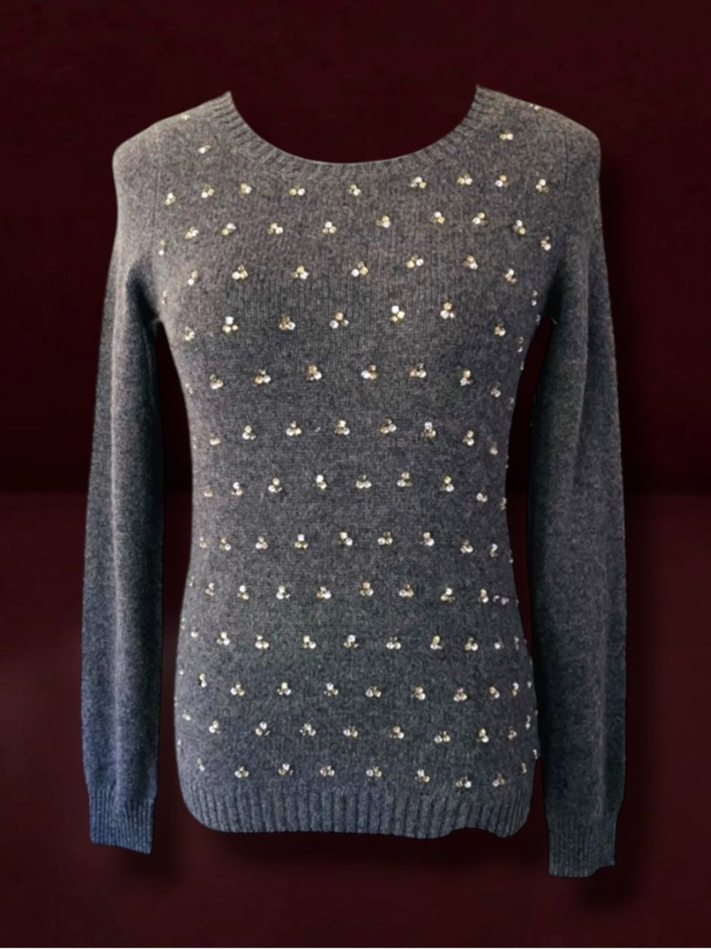 SAKS FIFTH AVENUE CASHMERE Grey Rhinestone Embellished Sweater Size S/P